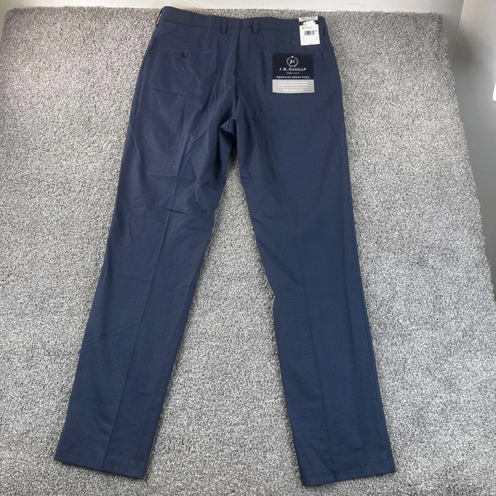Haggar Premium Dress Pants Mens 36x34 Blue Straight Fit Stretch Office Law NEW